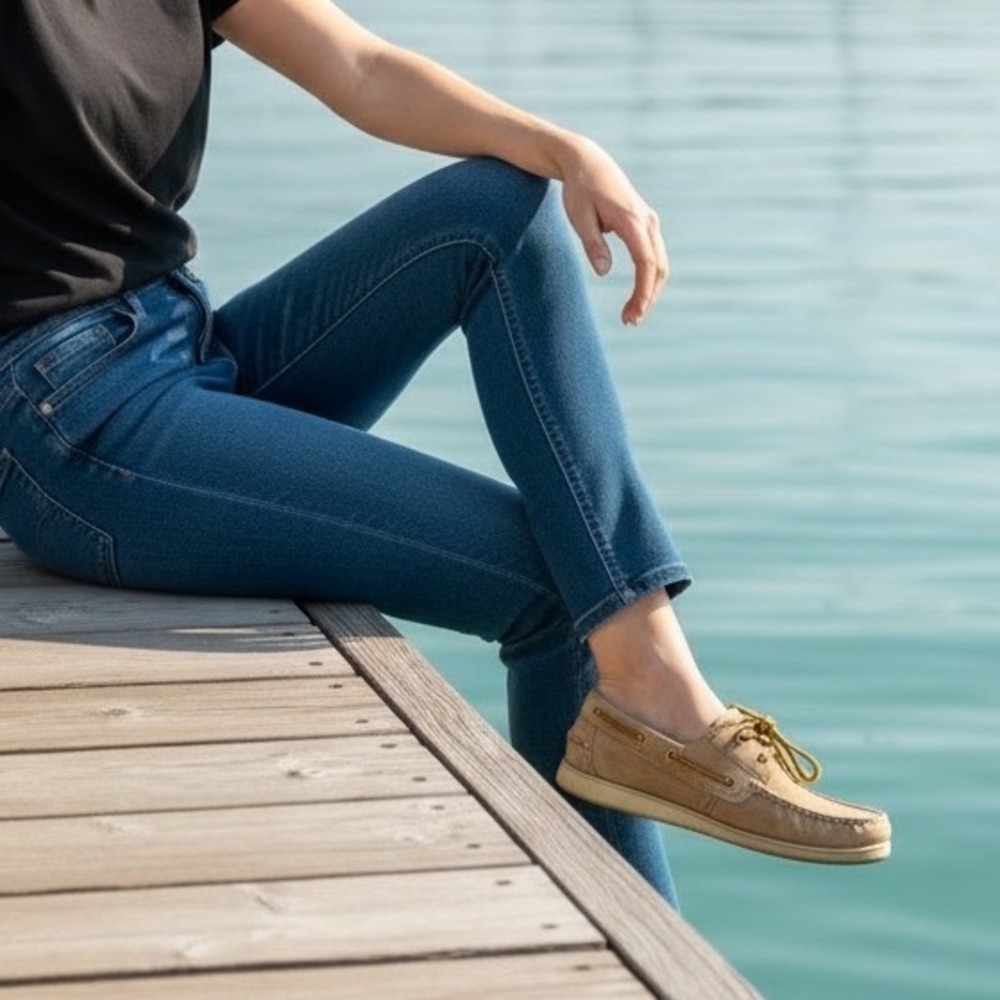 Sperry Top-Sider Women 9M Tan Leather Gold Metallic Boat Shoes boat Shoes Sperry - Picture 9 of 9